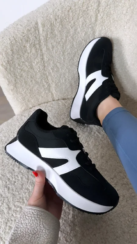 Nikki Black & White Chunky Sole Trainers