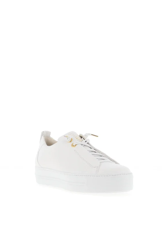 Paul Green Leather Elastic Platform Trainers, White/Gold