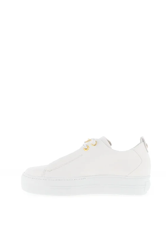 Paul Green Leather Elastic Platform Trainers, White/Gold