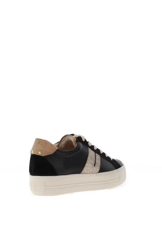 Paul Green Suede Leather Combo Laced Trainers, Black & Gold