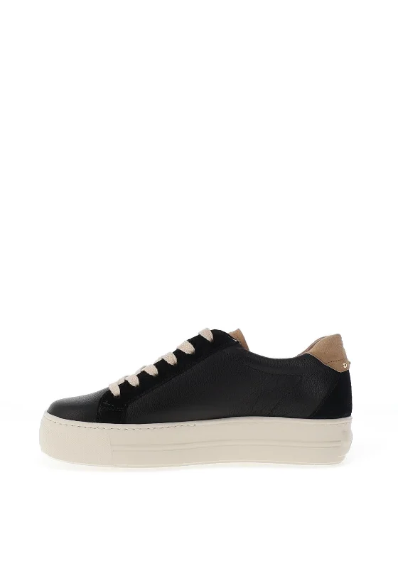 Paul Green Suede Leather Combo Laced Trainers, Black & Gold