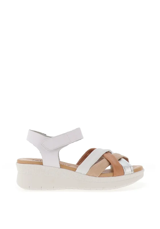 Pitillos Leather Cross Over Strap Sandals, White Multi