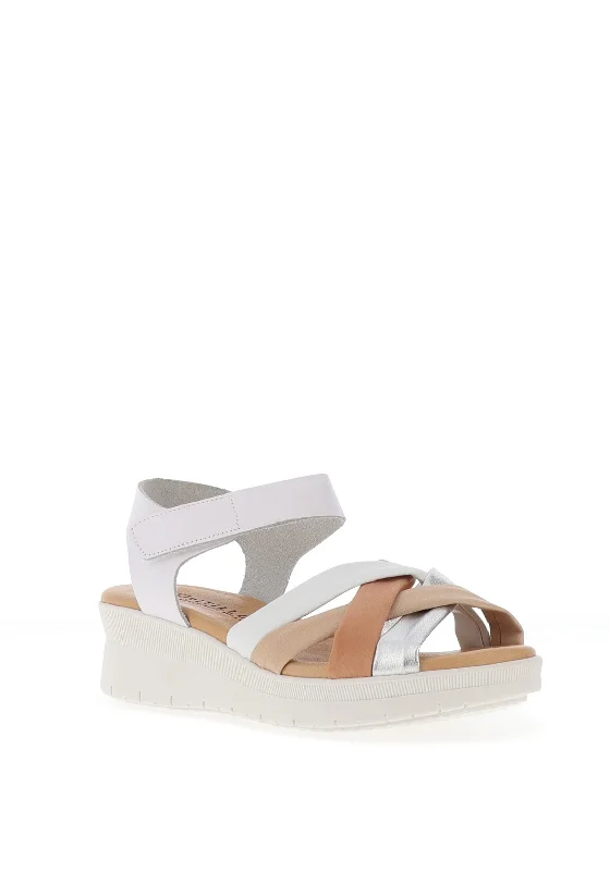 Pitillos Leather Cross Over Strap Sandals, White Multi