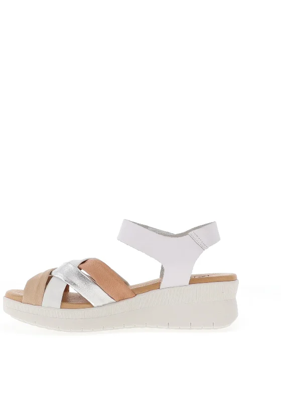 Pitillos Leather Cross Over Strap Sandals, White Multi