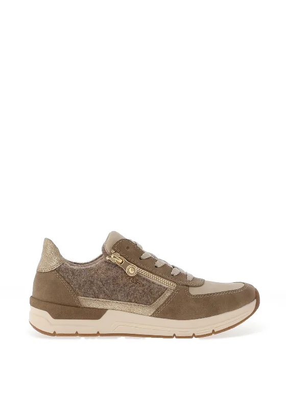 Rieker Textured Metallic Lace Up Trainers, Beige