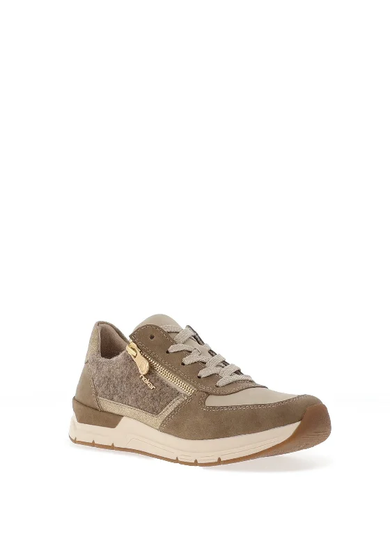 Rieker Textured Metallic Lace Up Trainers, Beige