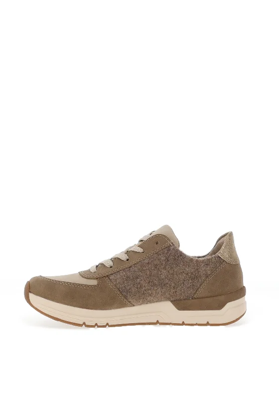 Rieker Textured Metallic Lace Up Trainers, Beige