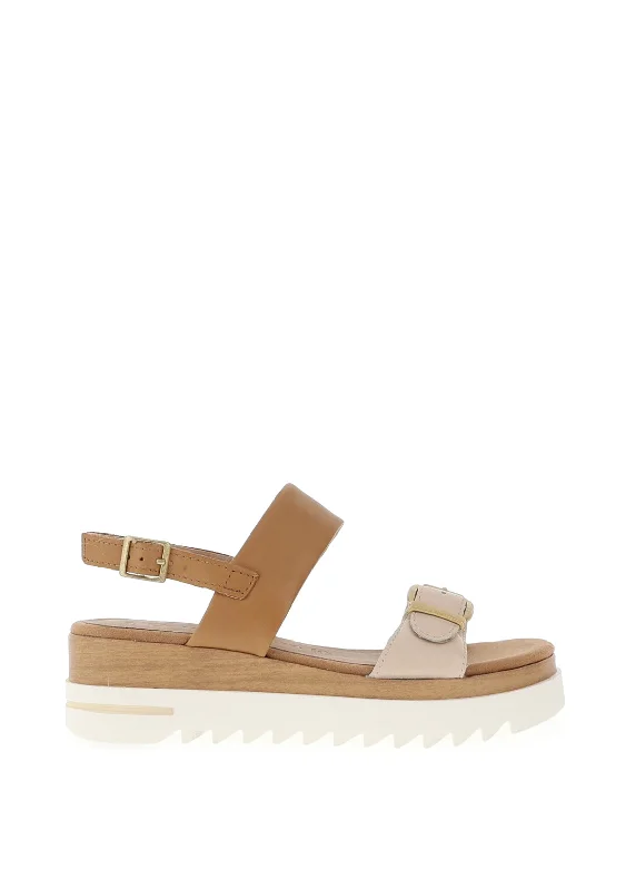 Marco Tozzi Wedge Buckle Sandals, Tan