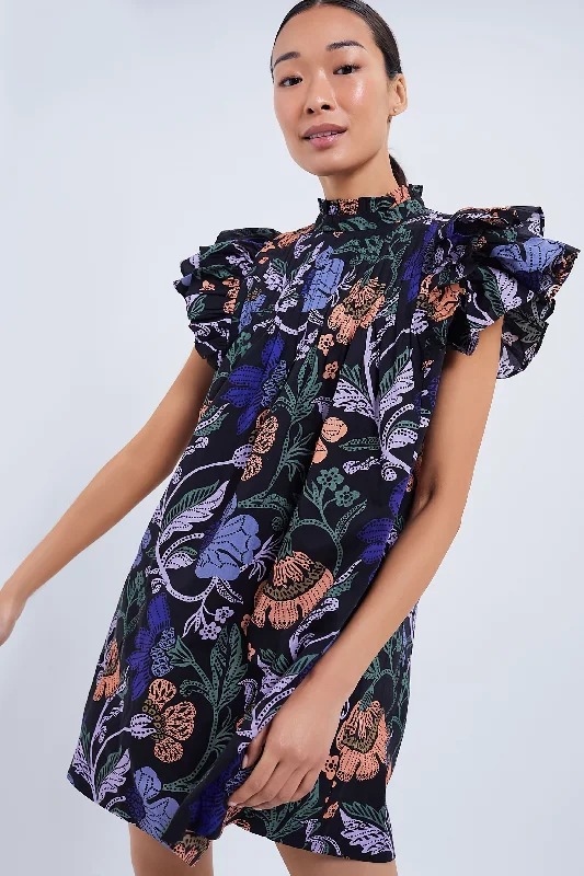 Exclusive Turnin Peri Black Floral Pintuck Ruffle Mini Dress