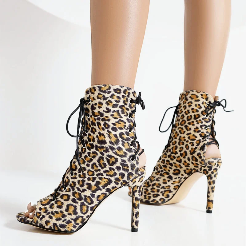 Women's 7cm/9cm Heel Rubber Sole  Leopard Print Leatherette Jazz Shoes Dance Heels Boots